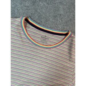 Bombas Womens Rainbow Stripe Short Sleeve T-Shirt Bee Logo Crewneck Medium
